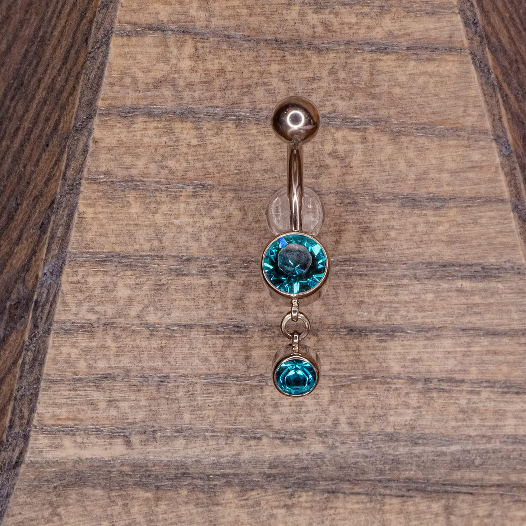 Mint Green Crystals Hanging Navel Bezel in 14g