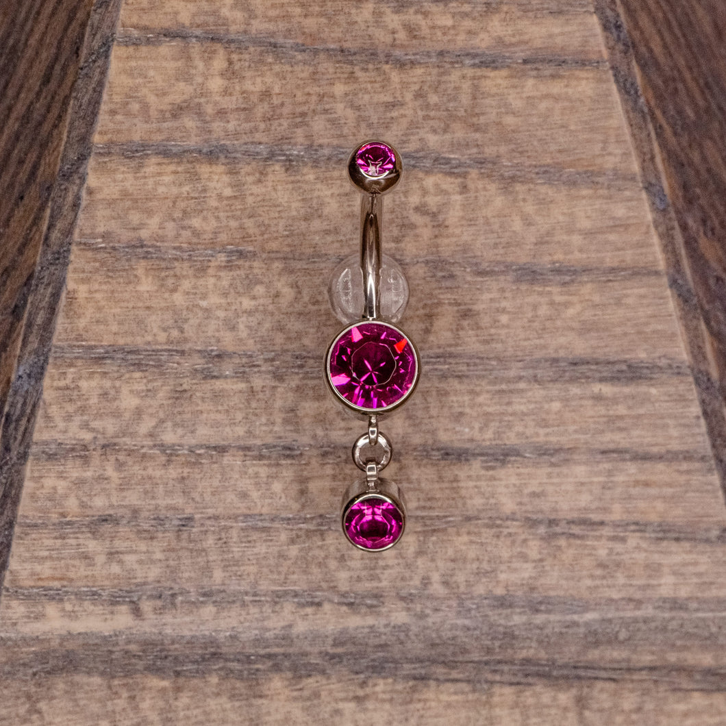 Red Crystal Hanging Navel Bezel in 14g