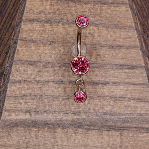 Pink Crystals Hanging Navel Bezel in 14g