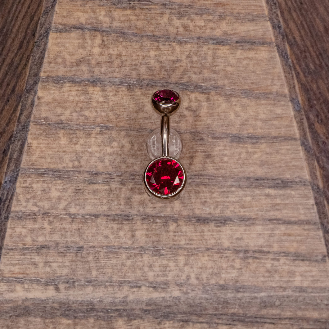 Dark Ruby Red Swarovski Crystal Navel in a Bezel Setting  (4mm/6mm)