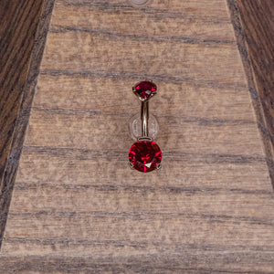 Dark Ruby Red Swarovski Crystal Navel in a Prong Setting  (4mm/6mm)