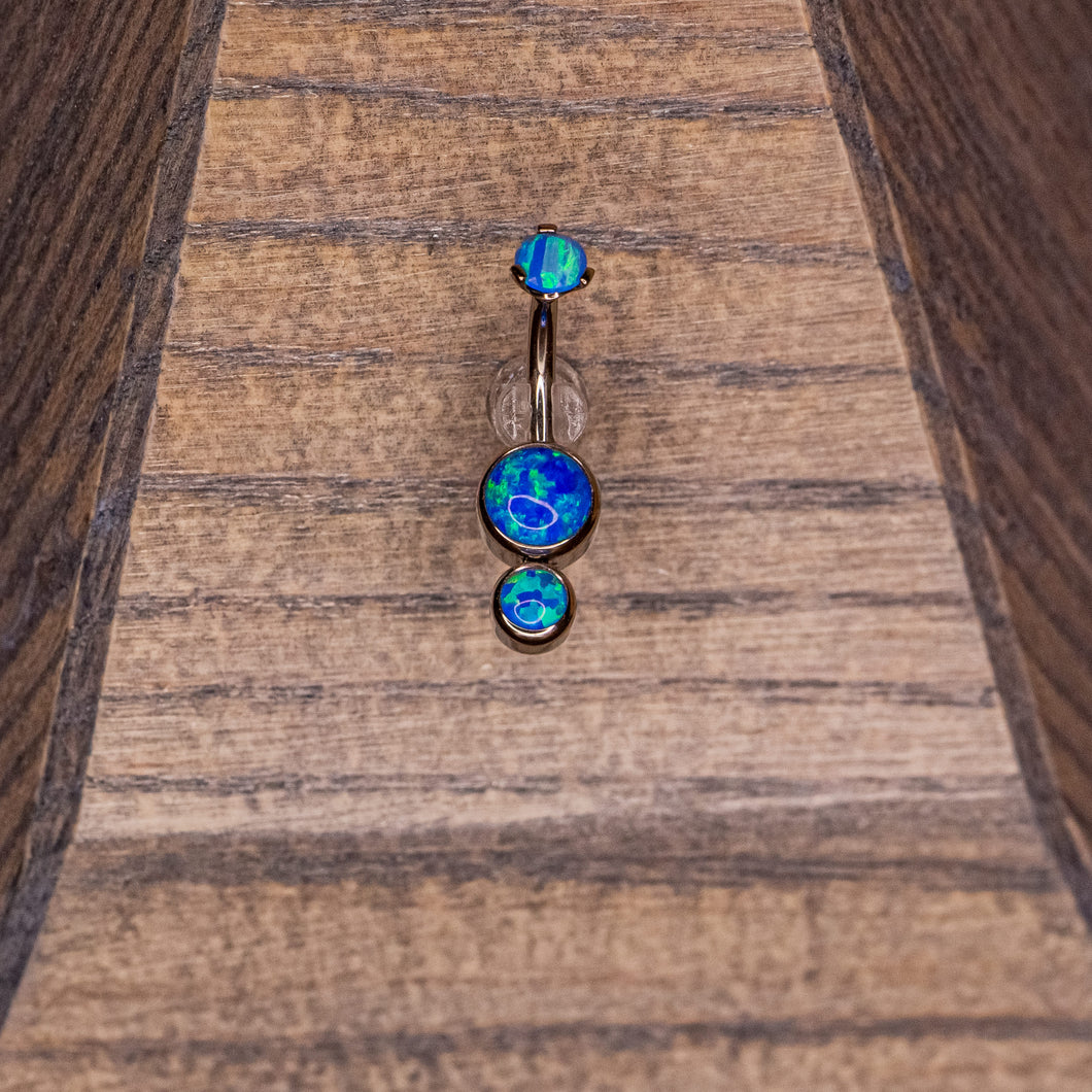 Hanging Navel in Capri Blue Opals in 14g