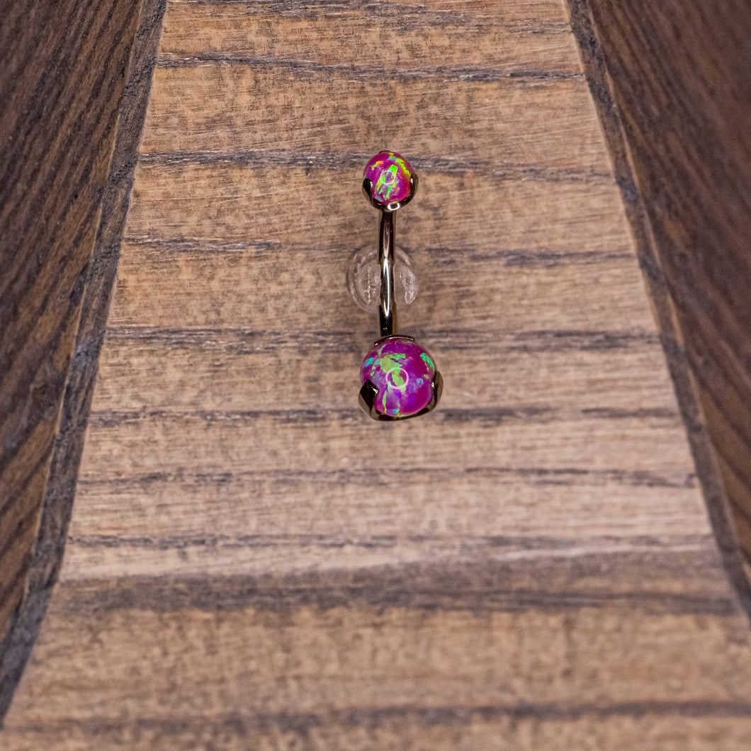 3-Prong Navel with Magenta Opals in 14g