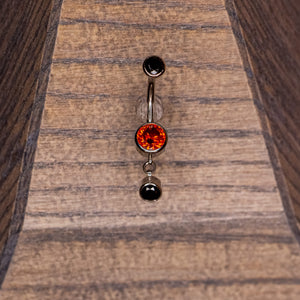 Hanging Navel in Orange & Black Crystals Bezel in 14g