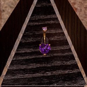 Heart Purple Swarovski Crystal in Yellow Gold Navel 14g 3/8"