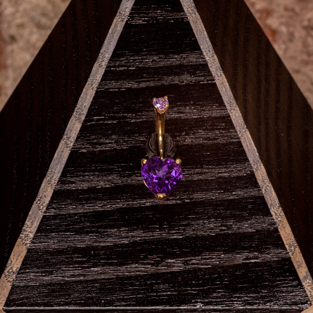 Heart Purple Swarovski Crystal in Yellow Gold Navel 14g 3/8
