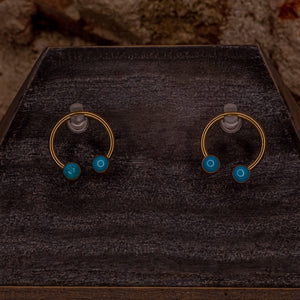 Pair of Circular Barbell in Yellow Gold with Turquoise Gems- 14g 1/2"