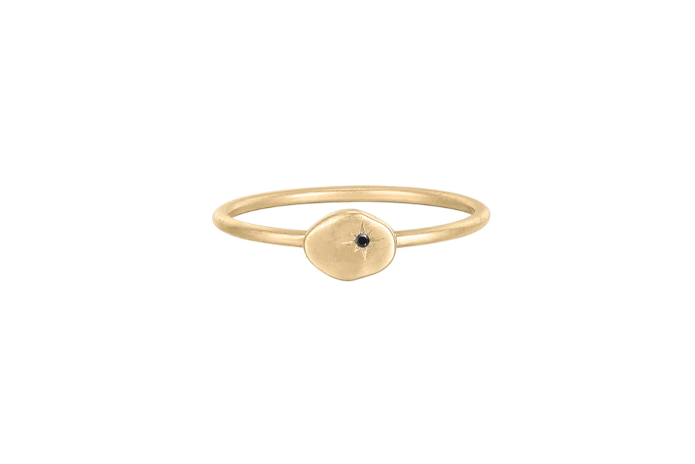 North Star Finger Ring with a GENUINE DIAMOND in Yellow Gold