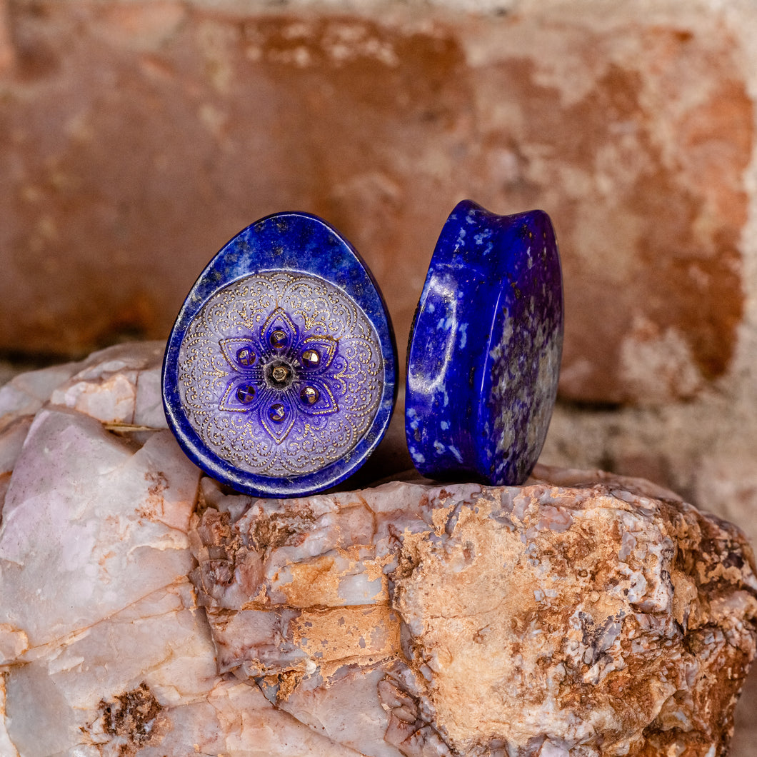 Lapis Lazuli Teardrop Plugs- 1 1/4
